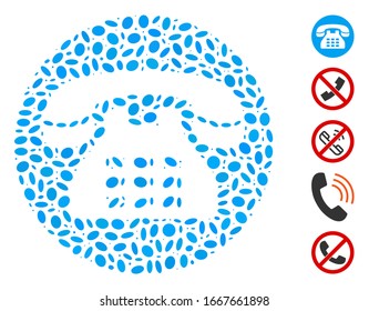 Dotted Mosaic based on phone number. Mosaic vector phone number is designed with scattered ellipse spots. Bonus icons are added.