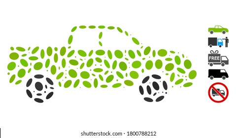 Dotted Mosaic based on pickup. Mosaic vector pickup is created with random elliptic dots. Bonus icons are added.