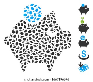 Dotted Mosaic auf Basis des Sparschweisses. Das Mosaik-Vektorillustration-Sparschwein wurde mit randomisierten elliptischen Punkten konzipiert. Bonussymbole werden hinzugefügt.