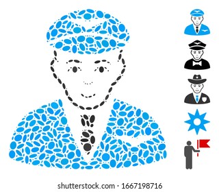 Mosaico distorsionado basado en el piloto. El piloto vector mosaico se forma con puntos ovales aleatorizados. Se agregan iconos de bonificación.