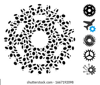 Dotted Mosaic based on pinion. Mosaic vector pinion is created with scattered elliptic elements. Bonus icons are added.