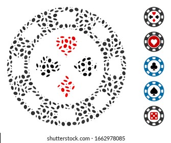 Dotted Mosaic based on poker casino chip. Mosaic vector poker casino chip is designed with random elliptic items.