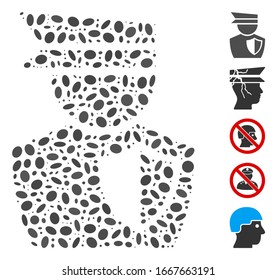 Dotted Mosaic based on police man. Mosaic vector police man is formed with randomized elliptic elements. Bonus icons are added.