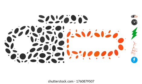 Dotted Mosaic based on power saw. Mosaic vector power saw is created with random ellipse spots. Bonus icons are added.