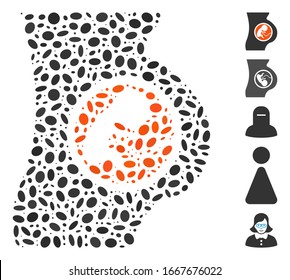 Dotted Mosaic based on pregnant woman. Mosaic vector pregnant woman is created with random oval spots. Bonus icons are added.