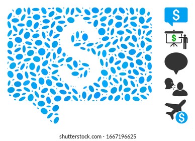 Dotted Mosaic based on price message. Mosaic vector price message is formed with random elliptic items. Bonus icons are added.