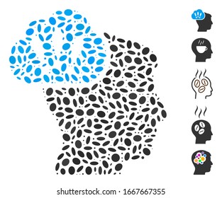 Dotted Mosaic based on problem brainstorm. Mosaic vector problem brainstorm is composed with scattered elliptic dots. Bonus icons are added.