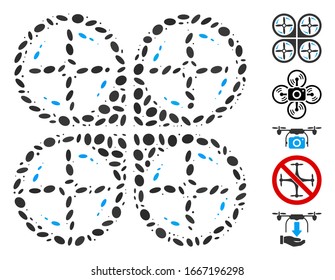 Mosaico con puntos basado en la rotación de los tornillos cuadrotores. La rotación de los tornillos de cuadrotor vectorial mosaico se forma con elementos elípticos dispersos. Se agregan iconos de bonificación.