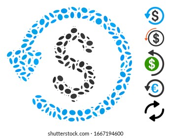 Dotted Mosaic based on refund. Mosaic vector refund is composed with randomized oval items. Bonus icons are added.