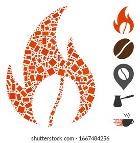 Dotted Mosaic based on roasted coffee. Mosaic vector roasted coffee is formed with scattered rectangular items. Bonus icons are added.