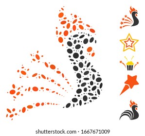 Dotted Mosaic based on rooster fireworks. Mosaic vector rooster fireworks is designed with random elliptic dots. Bonus icons are added.