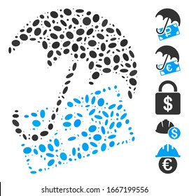 Dotted Mosaic based on rouble financial safety. Mosaic vector rouble financial safety is composed with random elliptic elements. Bonus icons are added.