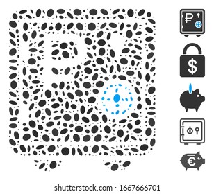Dotted Mosaic based on rouble bank safe. Mosaic vector rouble bank safe is designed with randomized ellipse items. Bonus icons are added.