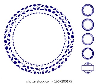 Mosaico con puntos basado en el sello rosette redondo. El retén de roseta redonda vectorial mosaico se compone de elementos ovales aleatorizados. Se agregan iconos de bonificación.