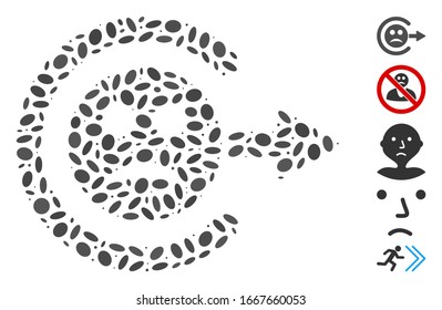 Dotted Mosaic based on sad logout. Mosaic vector sad logout is created with randomized ellipse items. Bonus icons are added.