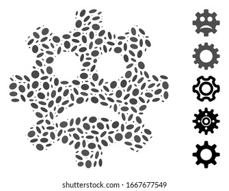 Dotted Mosaic based on sad service gear smiley. Mosaic vector sad service gear smiley is composed with scattered oval elements. Bonus icons are added.