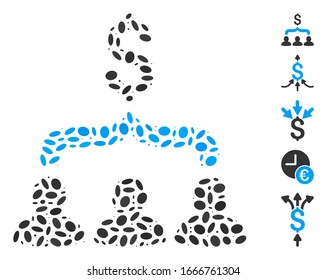 Dotted Mosaic based on sales funnel. Mosaic vector sales funnel is created with random oval elements. Bonus icons are added.