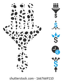 Dotted Mosaic based on sales funnel. Mosaic vector sales funnel is designed with random elliptic spots. Bonus icons are added.