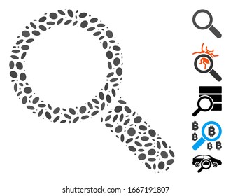 Dotted Mosaic based on search tool. Mosaic vector search tool is formed with randomized oval items. Bonus icons are added.