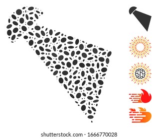 Dotted Mosaic based on searchlight beam. Mosaic vector searchlight beam is composed with random elliptic dots. Bonus icons are added.