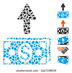 Dotted Mosaic based on send banknotes. Mosaic vector send banknotes is designed with randomized elliptic dots. Bonus icons are added.