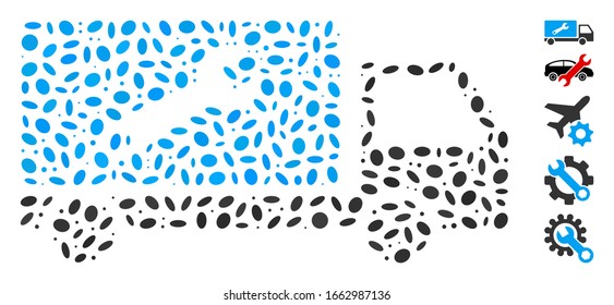 Mosaico distorsionado basado en el camión de servicio. El camión de servicio vector mosaico se forma con puntos elípticos dispersos.