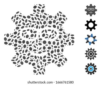 Dotted Mosaic based on service gear glad smile. Mosaic vector service gear glad smile is composed with randomized oval items. Bonus icons are added.