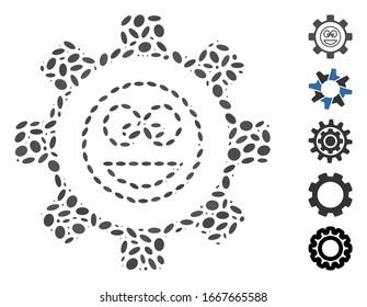 Dotted Mosaic based on service gear happy smile. Mosaic vector service gear happy smile is composed with random oval elements. Bonus icons are added.