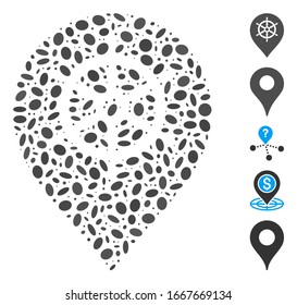 Dotted Mosaic based on ship wheel marker. Mosaic vector ship wheel marker is created with scattered ellipse spots. Bonus icons are added.