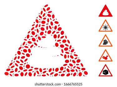 Dotted Mosaic based on shit danger. Mosaic vector shit danger is composed with random elliptic dots. Bonus icons are added.