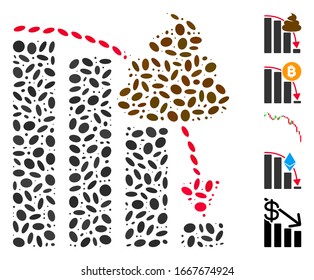 Mosaico distorsionado basado en el gráfico de caída de mierda. La tabla de caída de la caca vectorial mosaica está diseñada con puntos ovales aleatorios. Se agregan iconos de bonificación.