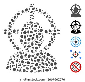 Mosaico distorsionado basado en persona de tiro. La persona de tiro de vector mosaico se forma con elementos elípticos aleatorizados. Se agregan iconos de bonificación.