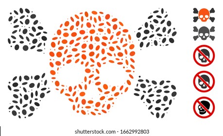 Dotted Mosaic based on skull and bones. Mosaic vector skull and bones is formed with scattered ellipse elements.
