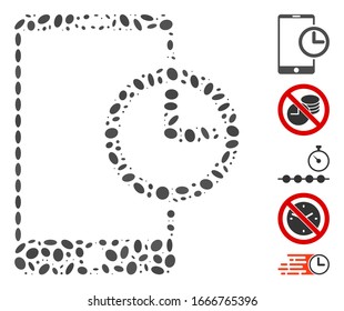 Dotted Mosaic based on smartphone time. Mosaic vector smartphone time is created with random oval dots. Bonus icons are added.