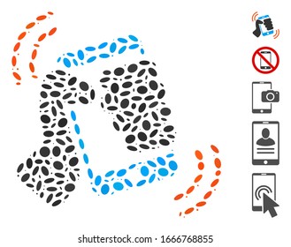 Dotted Mosaic based on smartphone ring. Mosaic vector smartphone ring is created with randomized oval dots. Bonus icons are added.