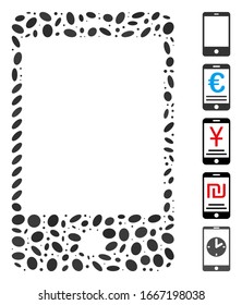 Dotted Mosaic based on smartphone. Mosaic vector smartphone is designed with scattered ellipse spots. Bonus icons are added.