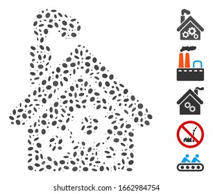 Dotted Mosaic based on smoking garage factory. Mosaic vector smoking garage factory is formed with scattered elliptic spots.
