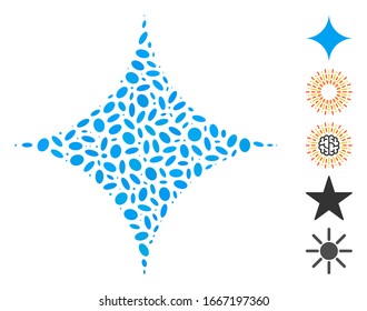 Dotted Mosaic based on sparcle star. Mosaic vector sparcle star is created with scattered elliptic items. Bonus icons are added.