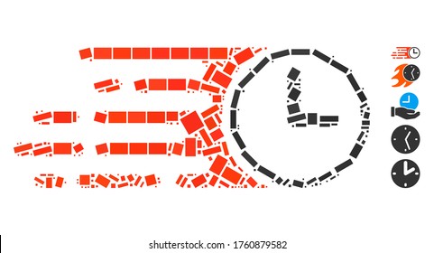 Dotted Mosaic based on speed time. Mosaic vector speed time is composed with randomized rectangular elements. Bonus icons are added.