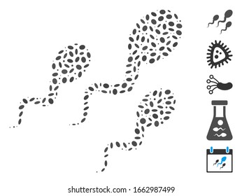 Dotted Mosaic based on sperm. Mosaic vector sperm is composed with randomized oval items.