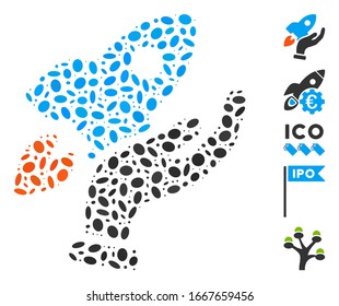 Dotted Mosaic based on startup. Mosaic vector startup is created with randomized ellipse spots. Bonus icons are added.