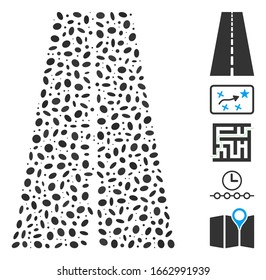 Dotted Mosaic based on straight road. Mosaic vector straight road is composed with scattered ellipse spots.