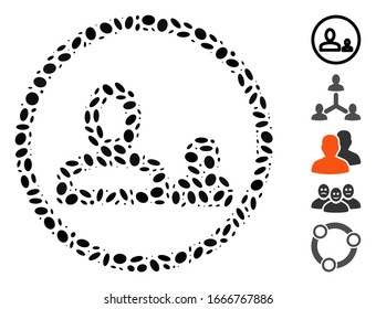 Dotted Mosaic based on team. Mosaic vector team is formed with random ellipse spots. Bonus icons are added.