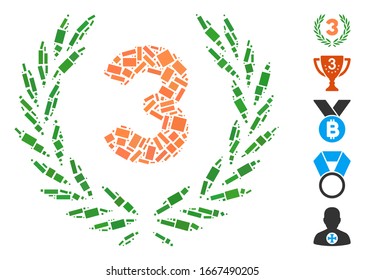 Dotted Mosaic based on third laurel wreath. Mosaic vector third laurel wreath is created with random rectangle spots. Bonus icons are added.