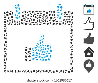 Dotted Mosaic based on thumb up hand calendar day. Mosaic vector thumb up hand calendar day is created with random oval dots.