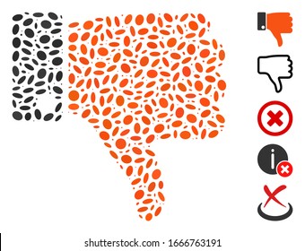 Dotted Mosaic based on thumb down. Mosaic vector thumb down is designed with random ellipse dots. Bonus icons are added.