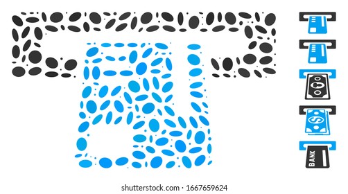 Dotted Mosaic based on ticket terminal. Mosaic vector ticket terminal is composed with random elliptic elements. Bonus icons are added.