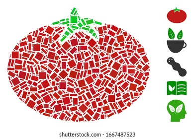 Dotted Mosaic based on tomato. Mosaic vector tomato is composed with scattered rectangular items. Bonus icons are added.