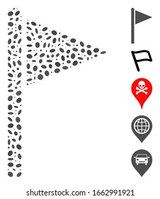 Dotted Mosaic based on triangle flag pointer. Mosaic vector triangle flag pointer is composed with scattered ellipse dots.