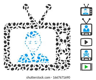 Dotted Mosaic based on TV dictor. Mosaic vector TV dictor is formed with scattered elliptic items. Bonus icons are added.